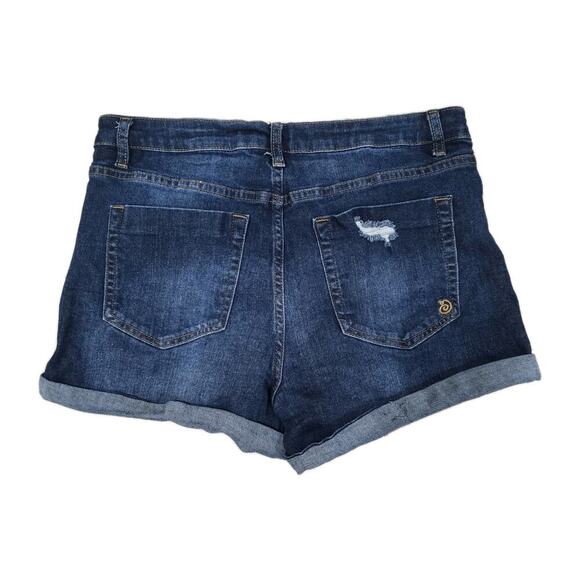Indigo Rein Womens Distressed Denim Shorts Size 15 Dark Wash Cuffed Travel - Picture 3 of 10